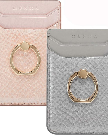 BIAJIYA Phone Card Holder RFID Leather Wallet Credit Adhesive Cell Case Stick-on Card Holder for Women and Men Back of Phone for Most of Smartphones