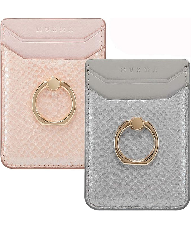 BIAJIYA Phone Card Holder RFID Leather Wallet Credit Adhesive Cell Case Stick-on Card Holder for Women and Men Back of Phone for Most of Smartphones