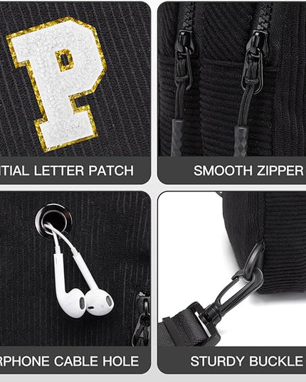 Viverte Small Corduroy Sling Bag Initial Crossbody Bag Fanny Pack for Girls Personalized Birthday Gifts for Teen Girls Gifts