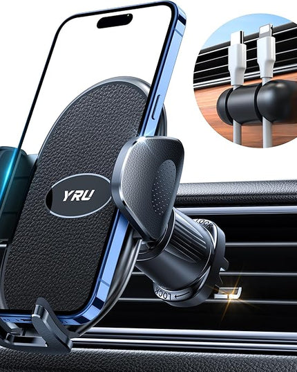 YRU Phone Holders for Your Car [2026 Upgraded Military Metal Hook], Cellphone Holder Car[No Fear of Bumps] Vent Phone Mount Truck Compatible with iPhone17 16 15 14 13 12 Samsung Android, Black