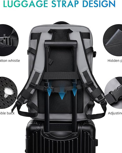 Carry on Backpack Airline Approved for Men, Travel 50L Expandable backpack Luggage Fits 17.3 Inch Laptop with USB Charging Port(grey)