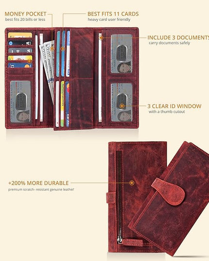 Real Leather Women Wallet Leather with RFID Blocking -Trifold Card Holder Designer Ladies Clutch with ID Window Wallets