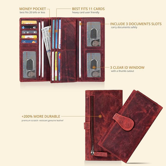 Real Leather Women Wallet Leather with RFID Blocking -Trifold Card Holder Designer Ladies Clutch with ID Window Wallets