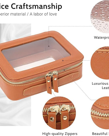 Aveniee Clear Makeup Bag, Travel Toiletry Case Car Accessories Organizer for Women, Heavy Duty Clear Pouch with Dual Zippers(Brown)