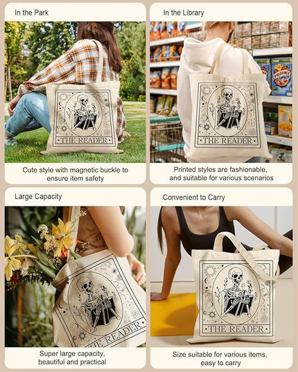 Aesthetic Tote Bag for Women- with Magnetic Buckle and Zipper Inner Pocket Cloth Cotton Canvas Tote Bags