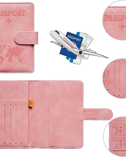 Passport Holder for Travel Women and Men RFID Passport Holder with Card Slots Holder Passport Case Passport cover Passport Wallet Travel Essentials and Accessories (Buckle, PINK)