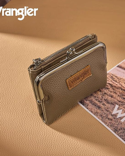 Montana West Wrangler Women's Wallet RFID Blocking Wallets Small Bifold Credit Card Holder with Kiss Clasp Coffee