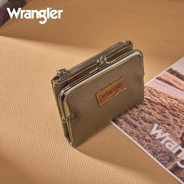 Montana West Wrangler Women's Wallet RFID Blocking Wallets Small Bifold Credit Card Holder with Kiss Clasp Coffee