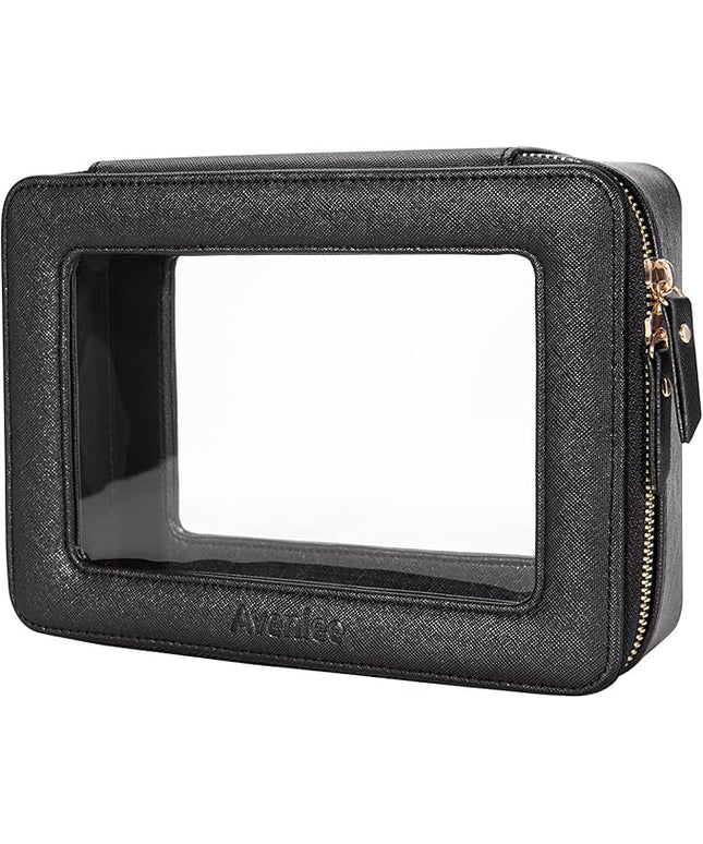 Aveniee Clear Makeup Bag Organizer,Large Travel Toiletry Bag for Women, Waterproof Cosmetic Pouch with Zippers,Car Organizers and Storage Case for Accessories,Black