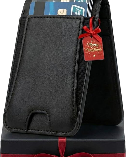 Genuine Leather Magsafe Wallet,10 Card Holder With Stand, Slim Magnetic Wallet Mag Safe for iPhone,Compatible With iPhone 17/16/15/14/13/12 Series and Selected Samsung Devices Apple Accessories, Black