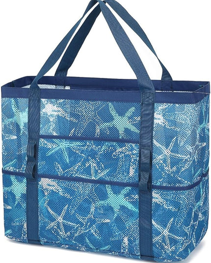 Mesh Beach Bag, Large Beach Tote with Zipper Pocket, Toys Pool Bag for Family Travel Vacation Cruise Essentials