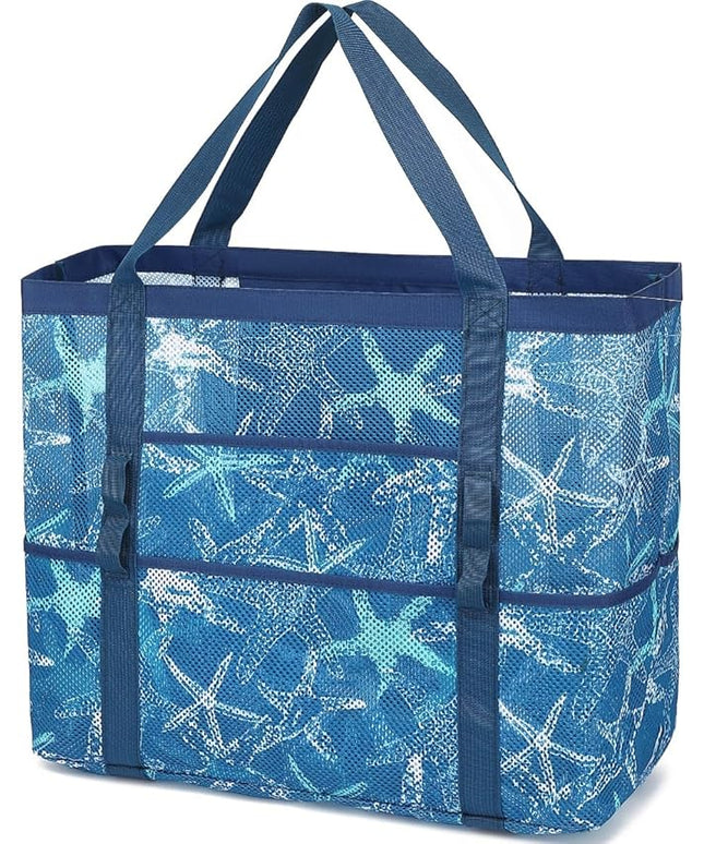 Mesh Beach Bag, Large Beach Tote with Zipper Pocket, Toys Pool Bag for Family Travel Vacation Cruise Essentials