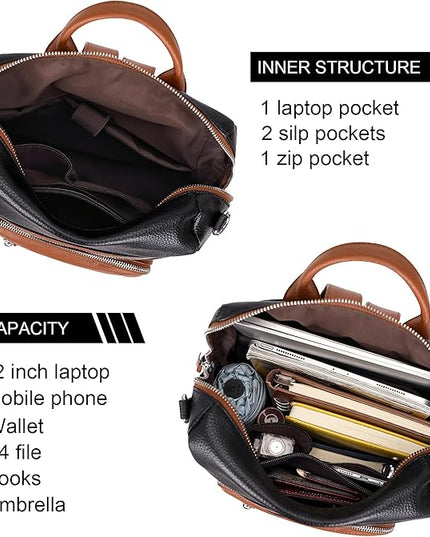 ALTOSY Genuine Leather Backpack Purse for Women Large Shoulder Bag With Laptop Compartment Multiple Pockets (S106 Black/Brown)