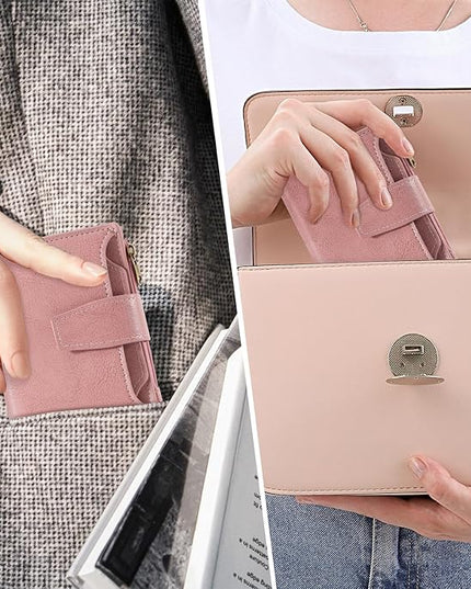 Airkit Small Wallet Women RFID Blocking Soft Leather Bifold Compact Card Holder Wallet for Women with Zipper Coin Pocket 4 ID Window