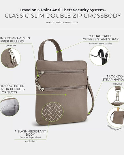 Travelon Anti-theft Classic Slim Double Zip Crossbody