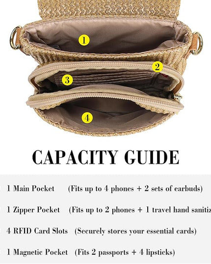Haytijoe Straw Crossbody Bags for Women Small Summer Purse Woven RFID Cross Body Phone Wallet for Beach Hawaiian Travel Gifts