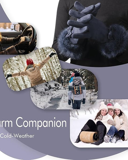 Vagasi Women Touch Screen Gloves, Fleece Lined Winter Gloves for Ladies, Thermal Suede Gloves Fur Cuff for Girls Gifts