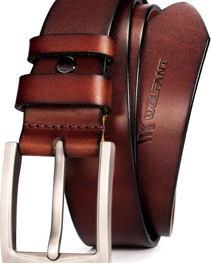 WOLFANT 1.5" Full Grain Leather Belt for Men in Gift Box,100% Italian Real Solid Leather