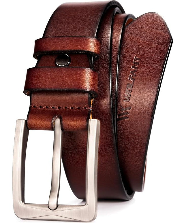 WOLFANT 1.5" Full Grain Leather Belt for Men in Gift Box,100% Italian Real Solid Leather