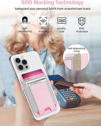 For Magsafe Wallet, Strongest Magnetic Wallet for iPhone 17/16/15/14/13/12 Series, for Magsafe Card Holder with 2 Card Slots, Magnetic Card Holder, RFID Blocking, Vegan Leather, Fit 7 Cards, Pink