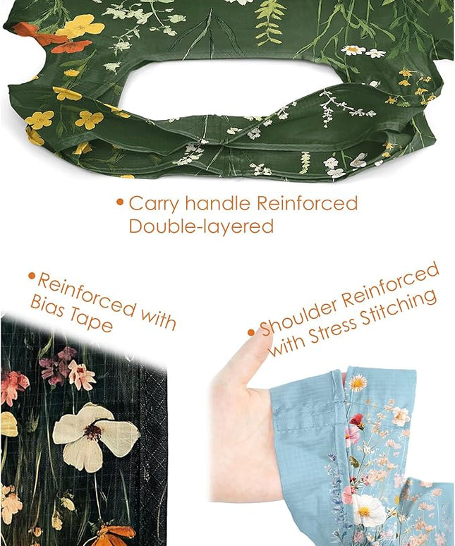 BeeGreen Flower Reusable Shopping Bags Cute Grocery Bag 6 Pack, Christmas Gift Bags Heavy-Duty Foldable Shopping Totes for Supermarket, Work & Travel, Large Washable Polyester Tote Bag with Handles