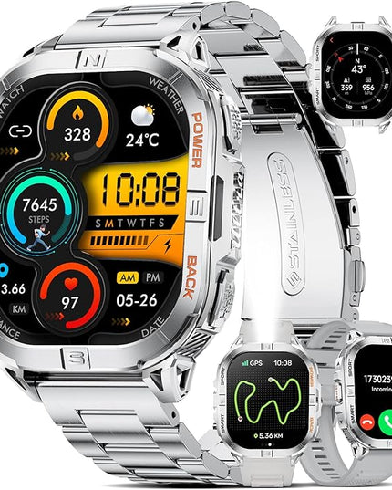 GPS Military Smart Watch for Men(Answer/Call), 2.13'' Smartwatch,60 Days Battery,6 Satellite Positioning/Compass,5 ATM Fitness Tracker with Flashlight/Heart Rate/Sleep/100+ Sport Modes for iOS/Android
