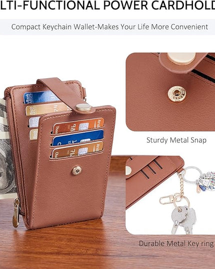 POIUGOYA Slim Wallet for Women,RFID Blocking Bifold Credit Card Holder with Zipper Coin Pocket,ID Window,Keychain
