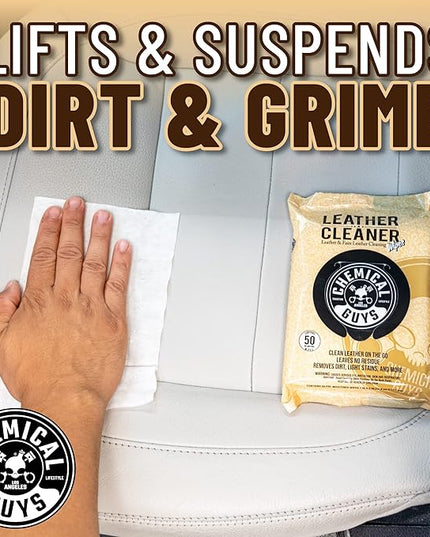 Chemical Guys Leather Cleaner Wipes Mega 50 Pack - Interior Leather Wipes for Cars, Natural, Synthetic, Faux & Pleather Surfaces, Safe for Cars, Trucks, Furniture, Boots & More, Convenient 50 Count