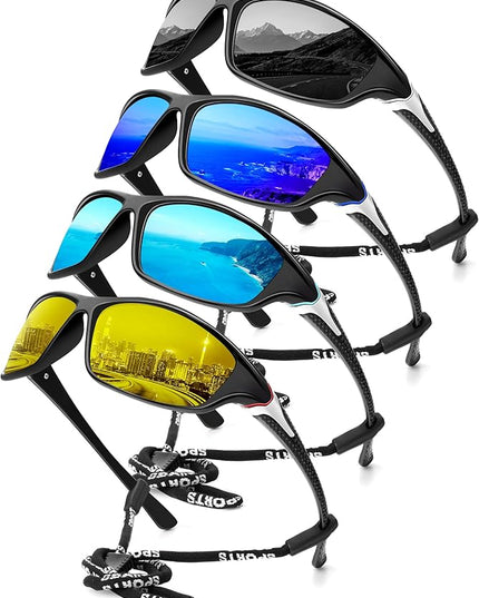 KALIYADI 4 Pack Polarized Sunglasses-Men Sports Sun-glasses: Mens Sunglasses UV Protection for Fishing Driving Cycling