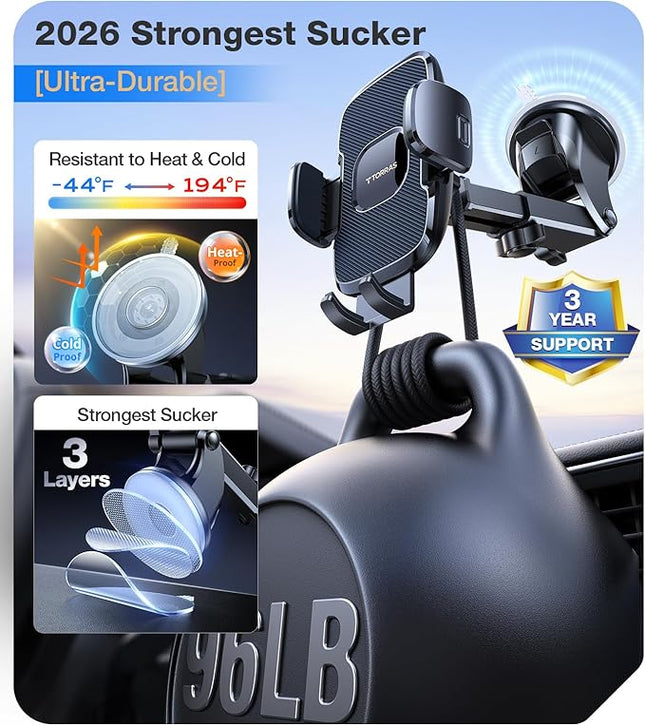 TORRAS 2026【Strongest Suction & Ultra-Durable】 Phone Holders for Your Car,【Patent & Safety Certs】 Car Phone Holder Mount Truck Stand for Dashboard Windshield Vent for iPhone 17 16 15 14 13, Navy Blue