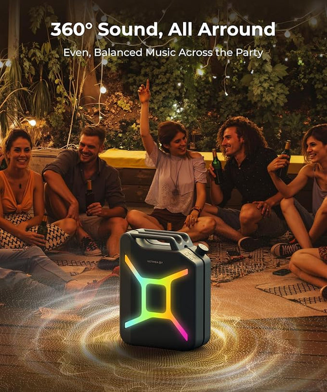 ULTIMEA Go Portable Party Speaker, 300W Wireless PartyBox with Bass Boost, RGB Light, TWS Stereo, Auracast Mode, Mic/Guitar Input, APP Control, Powerful Bluetooth Speaker for Party and Outdoor (Blue)