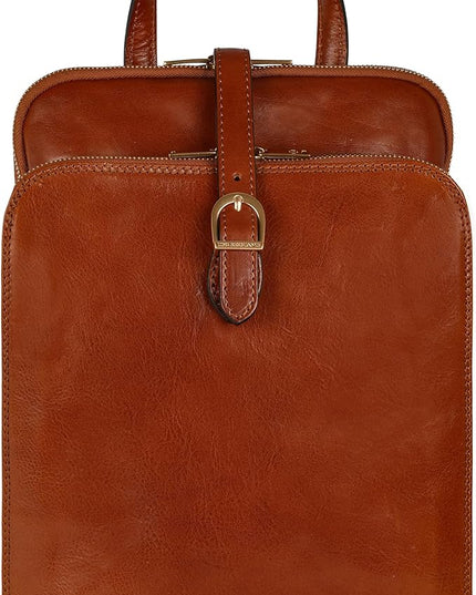 Time Resistance Leather Backpack - Convertible to Shoulder Bag - Full Grain Real Leather Travel Rucksack for Women (Cognac Brown)