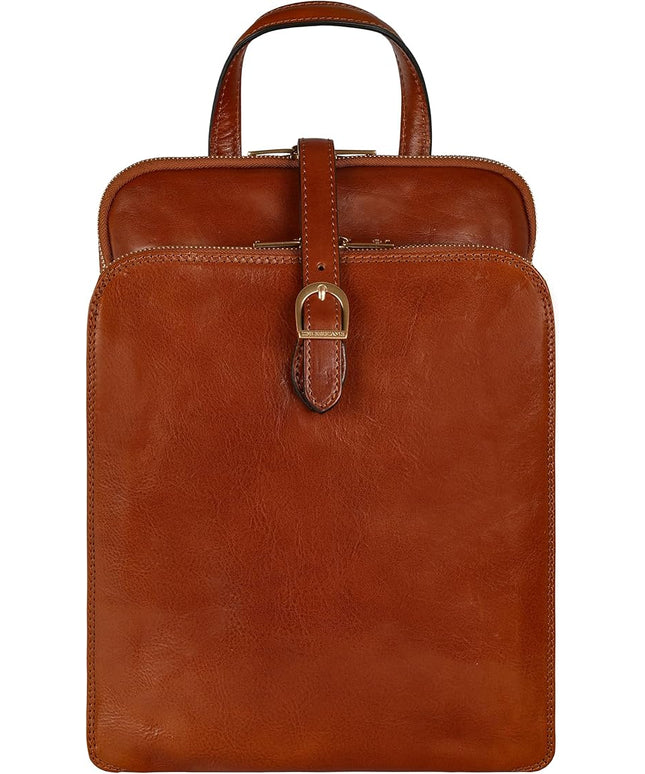 Time Resistance Leather Backpack - Convertible to Shoulder Bag - Full Grain Real Leather Travel Rucksack for Women (Cognac Brown)