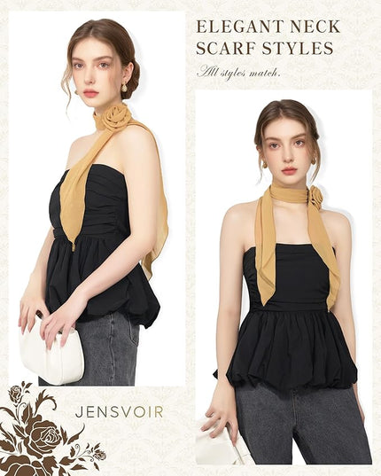Chiffon Scarf for Women, Removable Flower Neck Scarf Light Soft Fashion Rose Scarves Versatile Headband or Hair Band