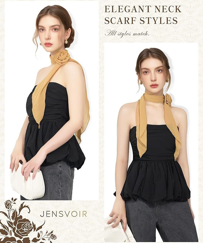 Chiffon Scarf for Women, Removable Flower Neck Scarf Light Soft Fashion Rose Scarves Versatile Headband or Hair Band