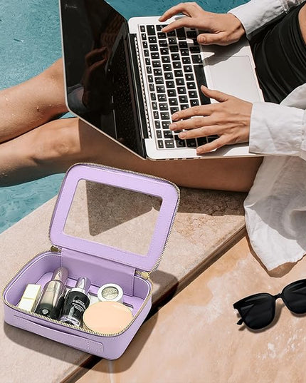 Aveniee Clear Makeup Bag Organizer, Travel Toiletry Bag Cosmetic Case for Women, Portable Make Up Skincare Pouch Car Organizer Bag with Zippers for Essentials,Lilac