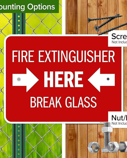 Fire Extinguisher Here Break Glass Sign, 18x24 Inches, Rust Free .063 Aluminum, Fade Resistant, Made in USA by My Sign Center