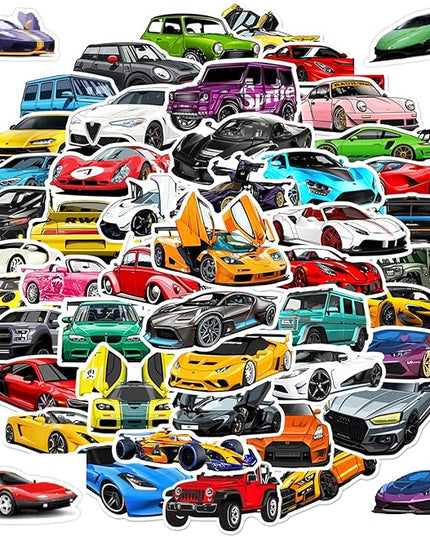 100PCS Cool Car Stickers - Sports Cars, SUVs, Sedans, and Race Cars Vinyl Decals for Water Bottles, Laptops, Journals, and More - Funny, Durable, and Waterproof Designs Teens, and Adults