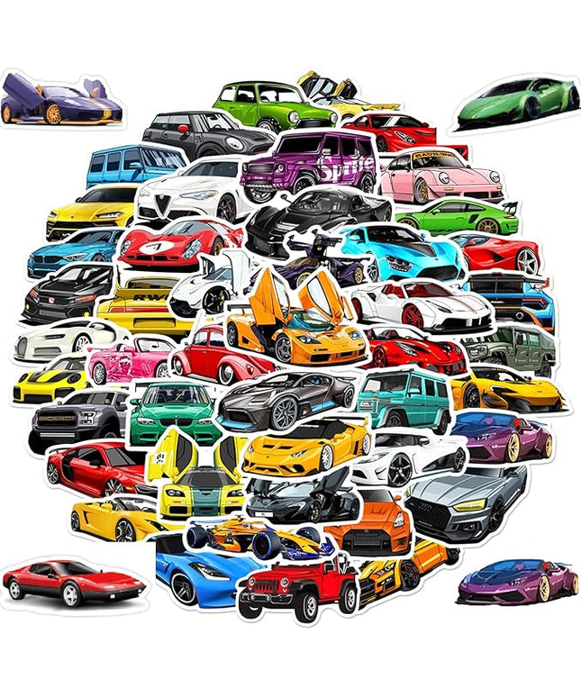 100PCS Cool Car Stickers - Sports Cars, SUVs, Sedans, and Race Cars Vinyl Decals for Water Bottles, Laptops, Journals, and More - Funny, Durable, and Waterproof Designs Teens, and Adults