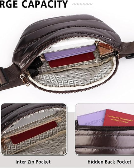 Fanny Packs for Women Fashion Waist Packs Quilted Puffer Belt Bag Puffy Crossbody Bags Sling Purse for Women Travel Running