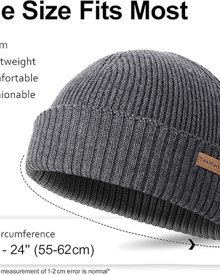 100% Merino Wool Fisherman Beanie for Men Women, Short Knit Cuff Trawler Winter Hat, Warm Soft Outdoor Gift