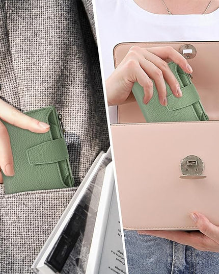 Airkit Small Wallet Women RFID Blocking Soft Leather Bifold Compact Card Holder Wallet for Women with Zipper Coin Pocket 4 ID Window
