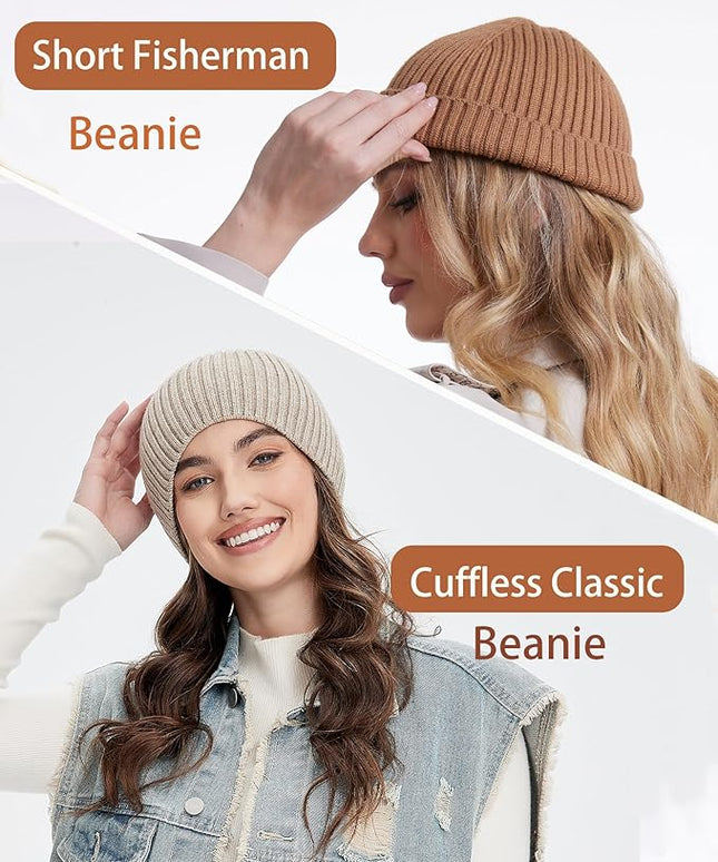 choshion Wool Knit Fisherman Beanie Hat for Men Women,Cuffless Warm Short Cuff Beanies Toboggan Ski Hats Winter Skull Cap