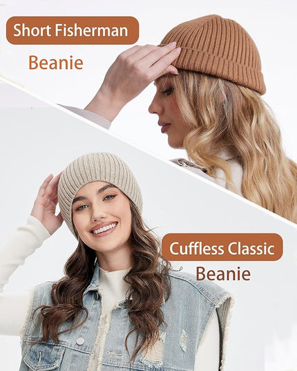 choshion Wool Knit Fisherman Beanie Hat for Men Women,Cuffless Warm Short Cuff Beanies Toboggan Ski Hats Winter Skull Cap