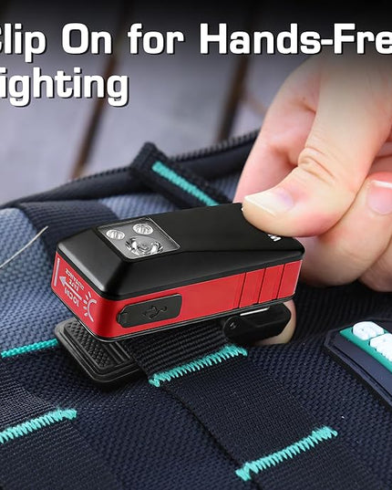 WORKPRO EDC Flashlight Clip-on Light, 500 Lumens Rechargeable Flashlight with Type-C, Magnetic Pocket Light for Working, Cycling, Signaling, Running, Camping, Red