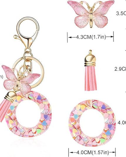 Fashion Alphabet Initial Letter Keychain Tassel Butterfly Pendant Key Ring for Purse Handbags Women Girl