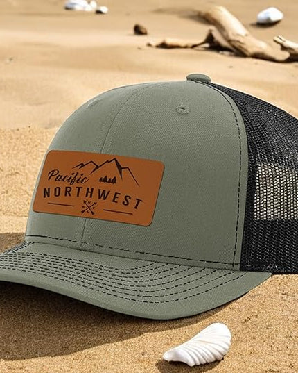 Pacific Northwest Baseball Snapback Trucker Hats with Leather Patch for Men and Women PNW Gifts Outdoor Camping Hiking Cap