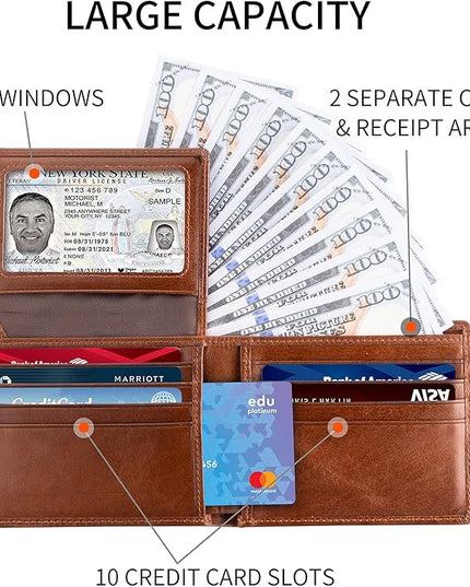 Sigtrenx Leather Wallets for Men, Genuine Leather Mens Wallets Bifold Rfid Blocking with 2 ID Windows