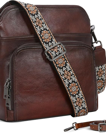 Iswee Leather Crossbody Bags for Women Multi Pockets Medium Shoulder Bag Lightweight Functional Travel Purse