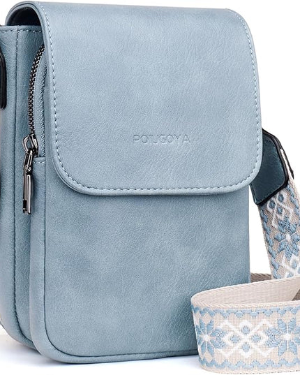 POIUGOYA Small Crossbody Bags for Women Trendy,Leather Triple Compartment Cell Phone Crossbody Wallet Purses with Card Slots